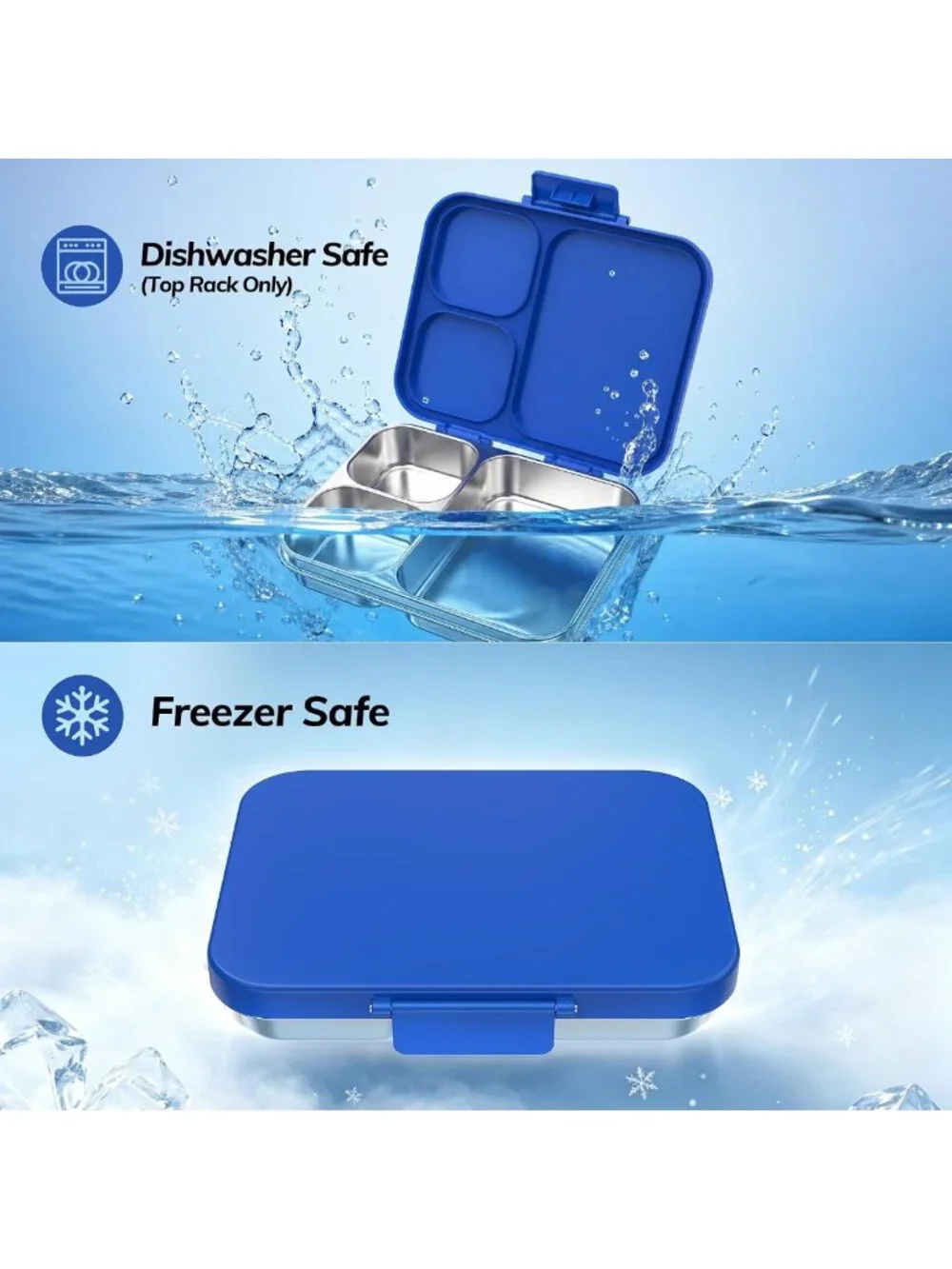 Leak-Proof Stainless Steel Bento Lunch Box, 3 Compartments, BPA-Free, 4.2 Cups